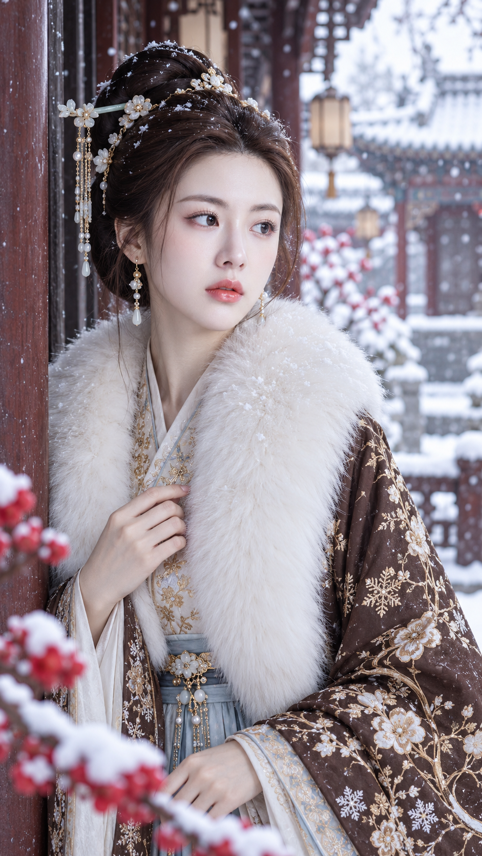 霁雪玄茶妆古风冬日贵女肖像