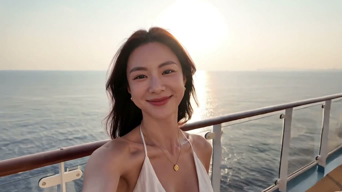 邮轮甲板上的海上晨光 — AI video creation