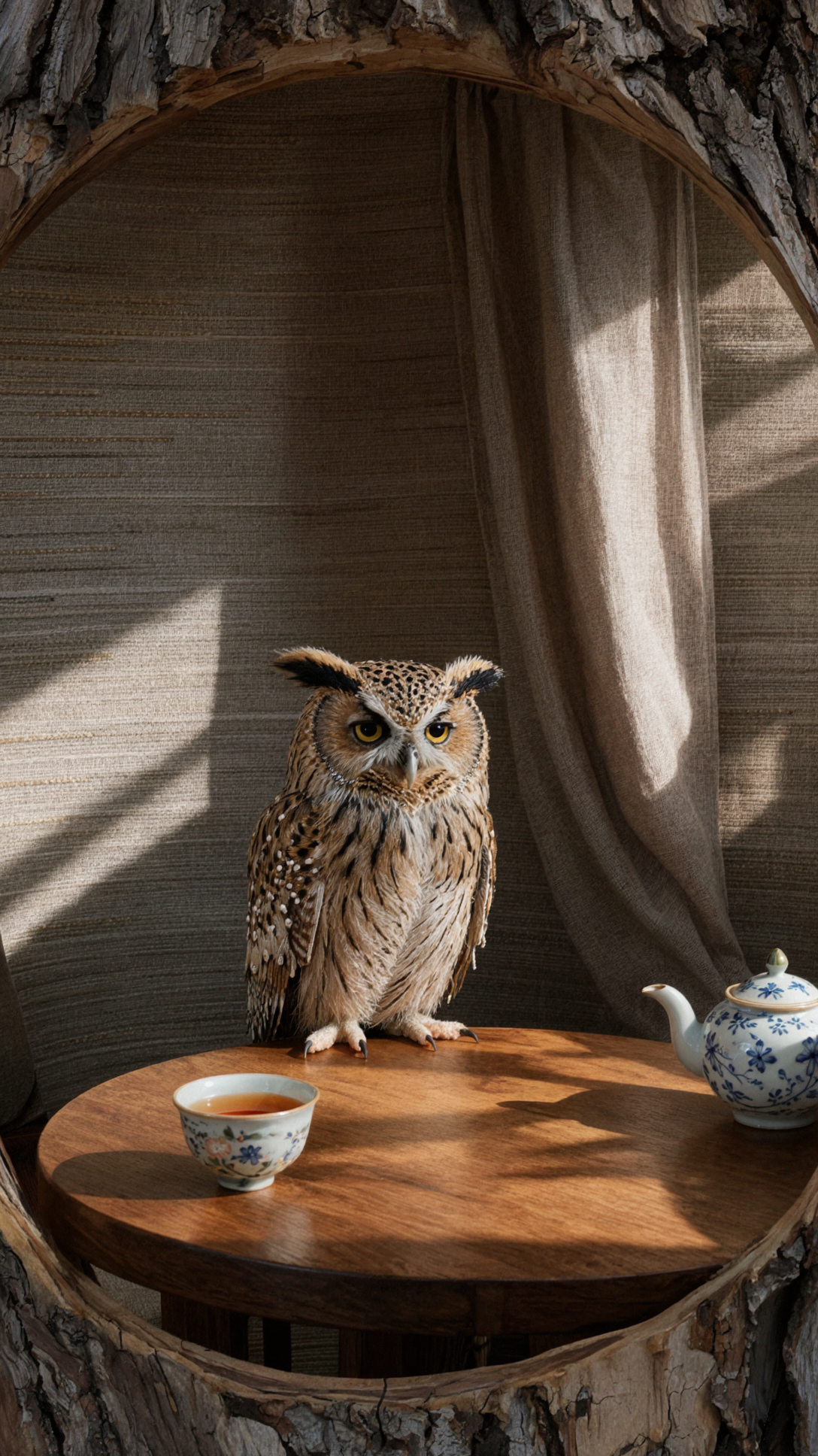 猫头鹰茶室 · 刺绣织物 — AI image creation