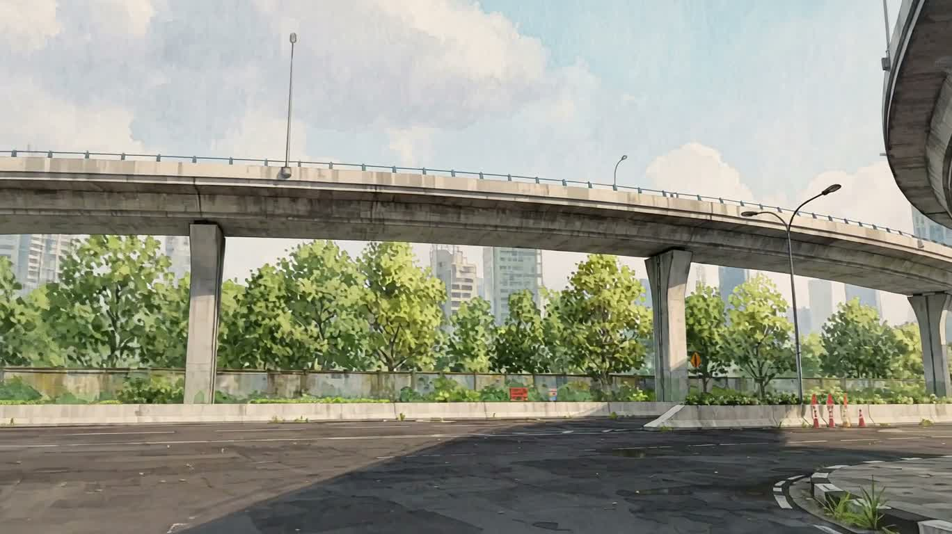 雅加达未来公路水彩场景 — AI video creation