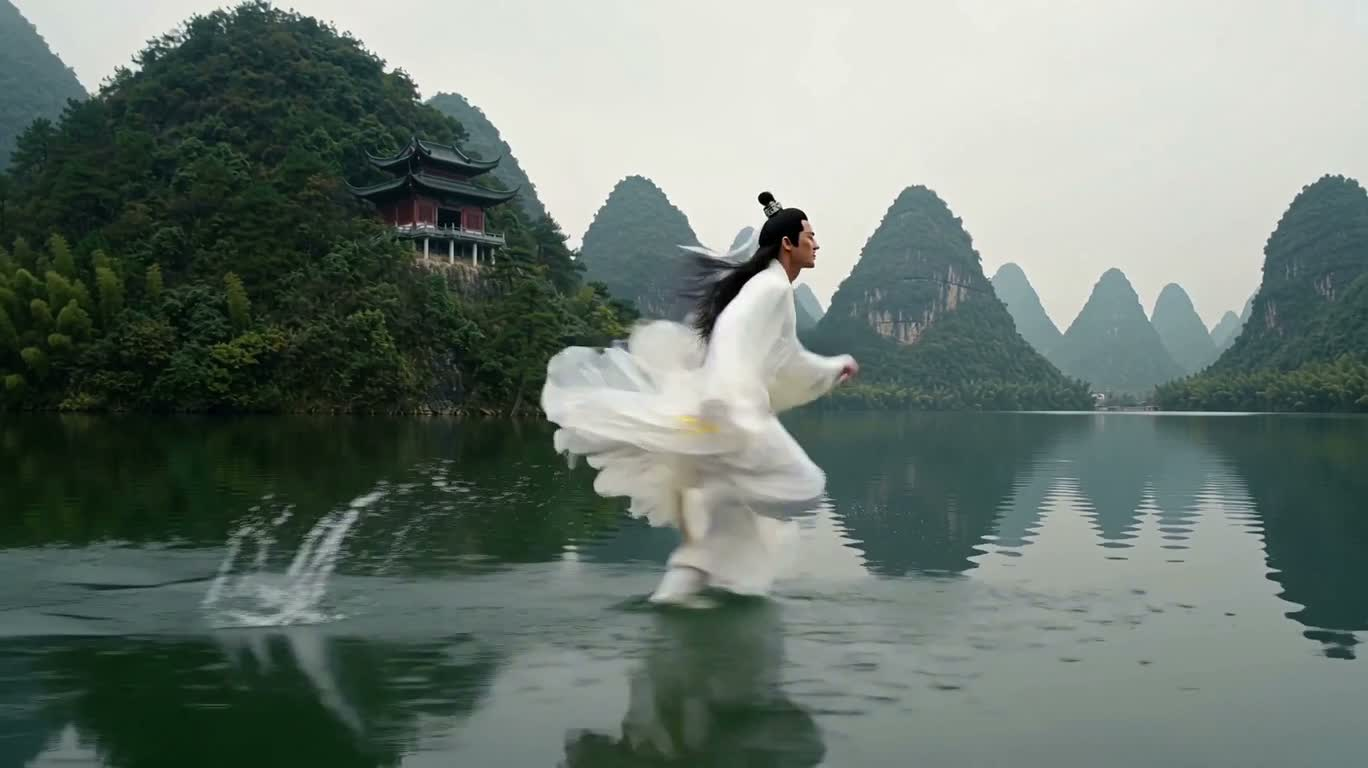 湖上轻功登临寺门
