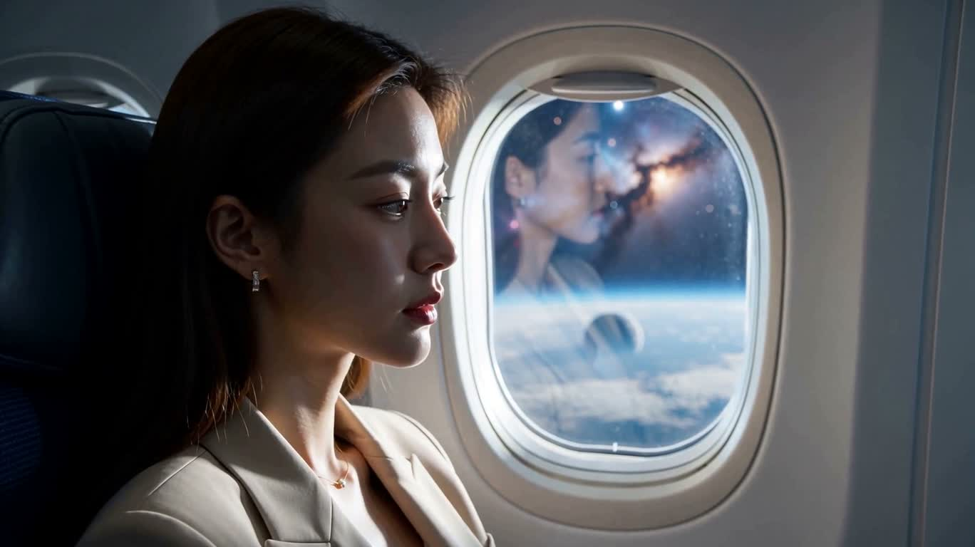 Ngắm biển sao ngoài cửa sổ tàu — AI video creation