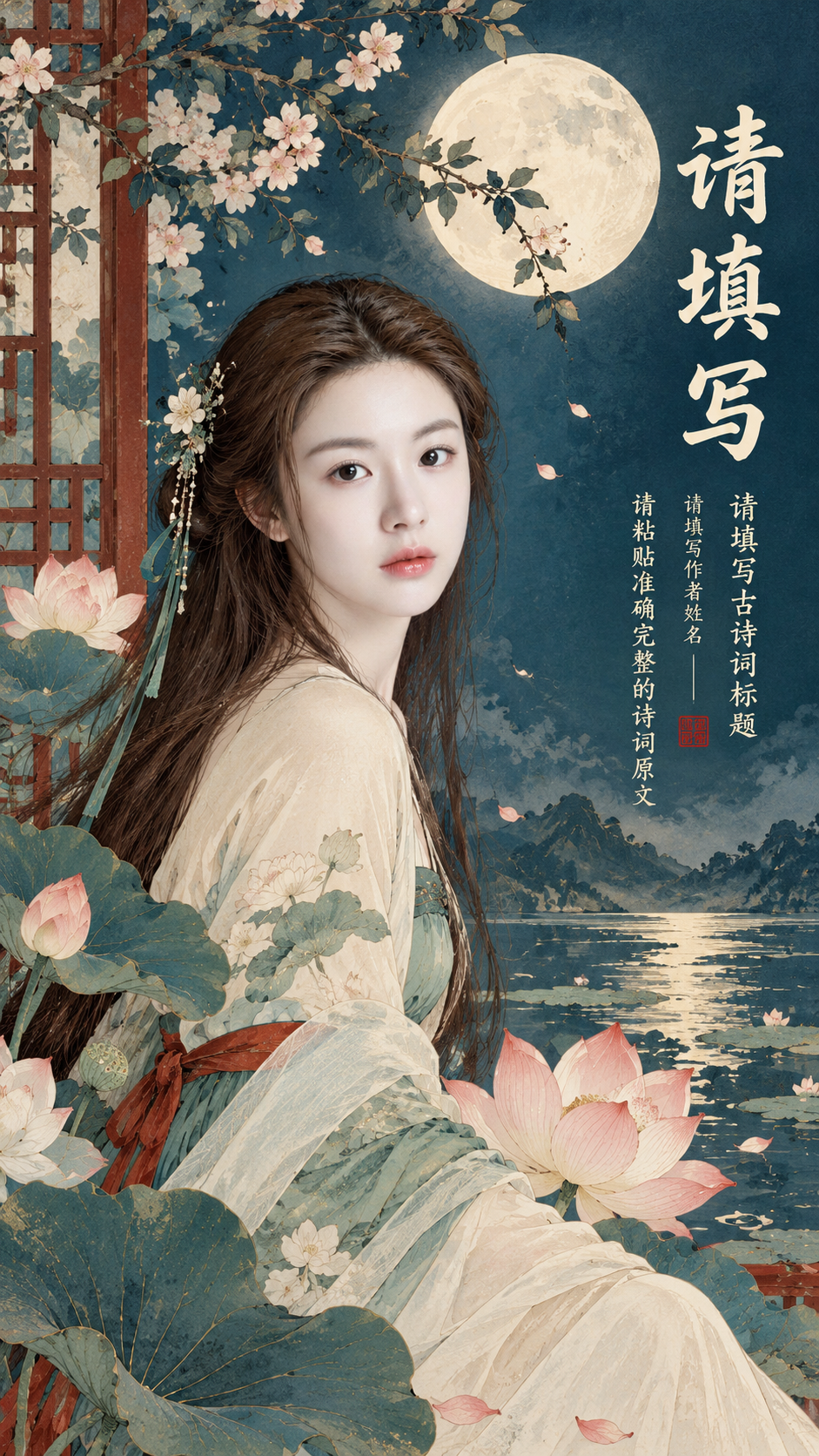 Neo-Chinese Fine-Line Ink Art Poster of Classical Poetry