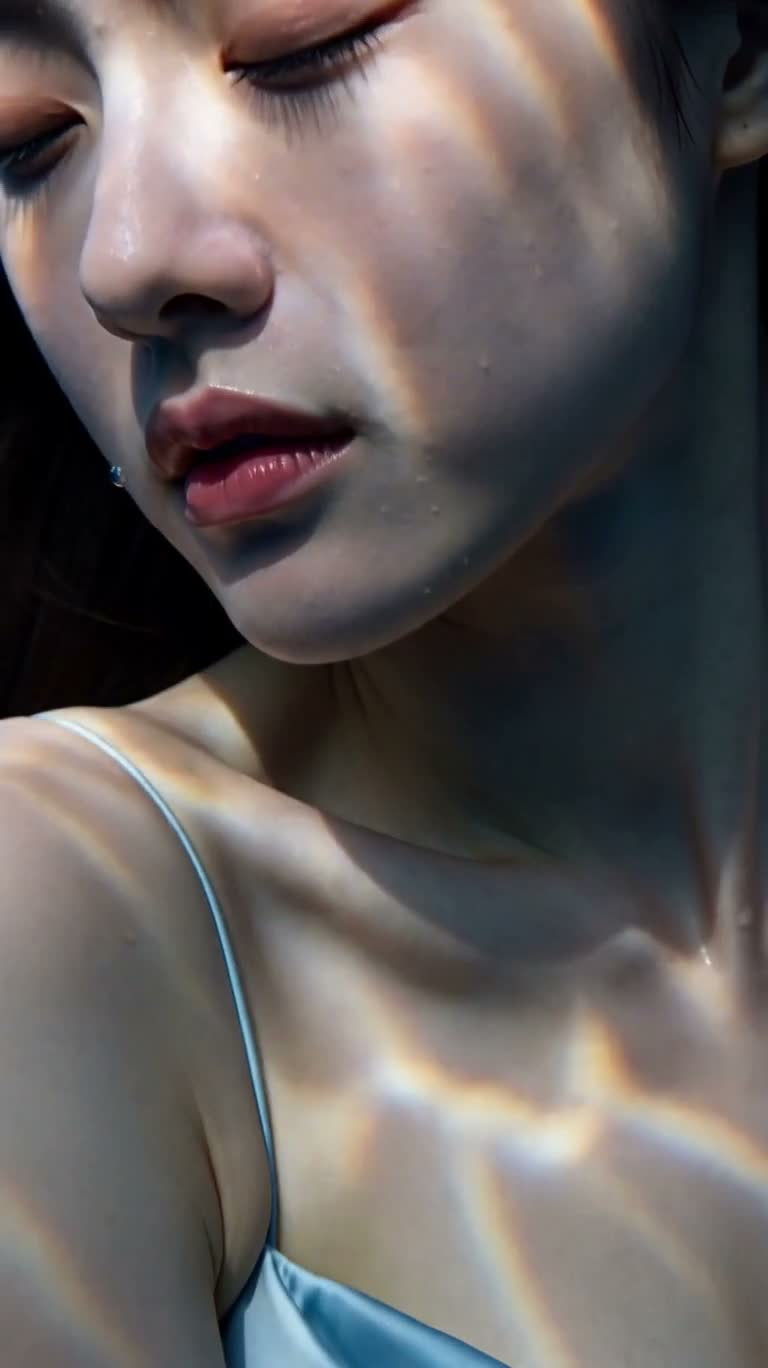 深海蓝光中的缎裙幻梦 — AI video creation