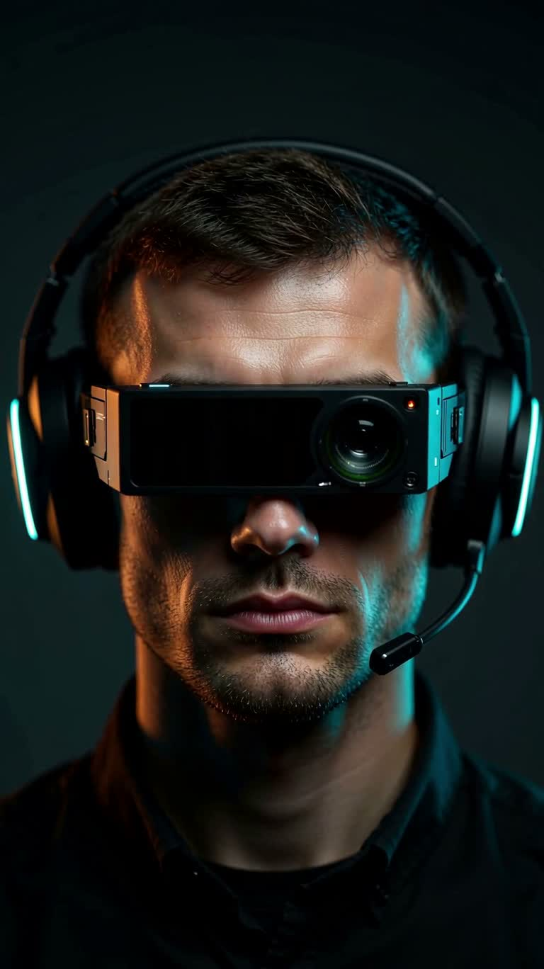 Portrait de programmeur futuriste borgne au néon
