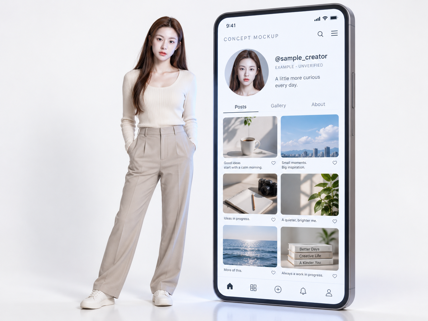 정체성에 묶인 인물들과 거대한 개념적 소셜 스마트폰