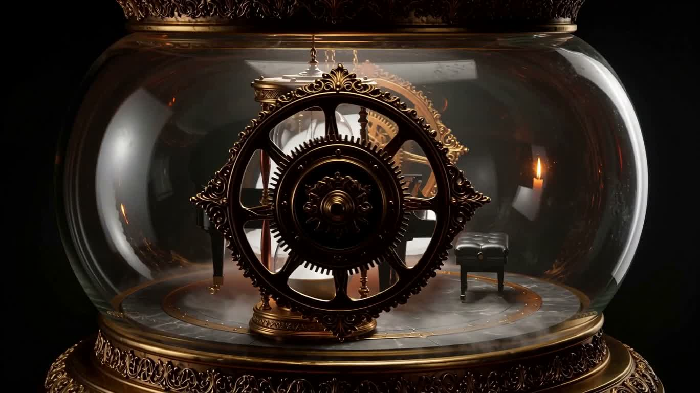 Fantasy Piano in a Steampunk Glass Bottle