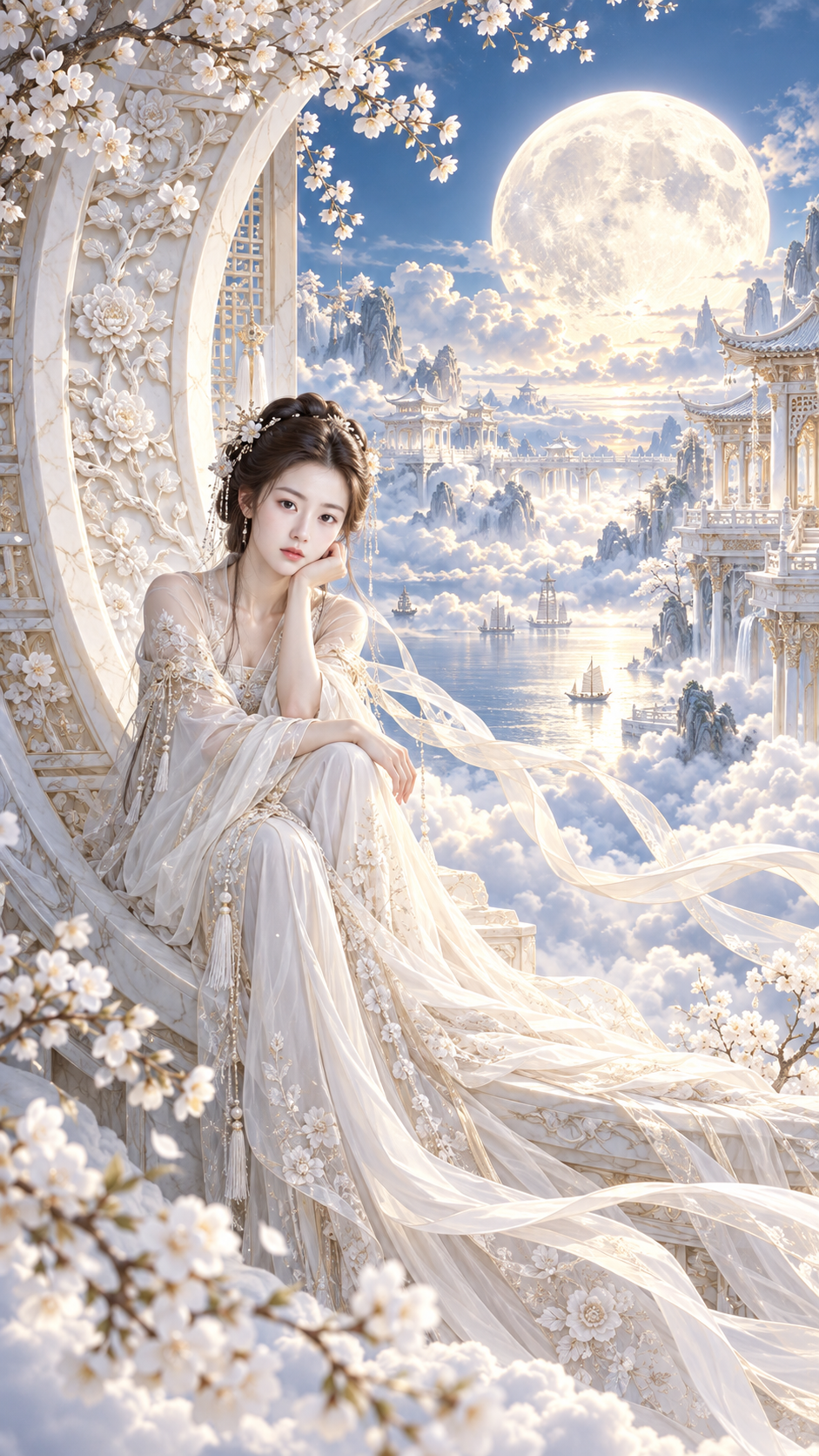 华丽中国仙侠白玉月门天宫人像 — AI image creation