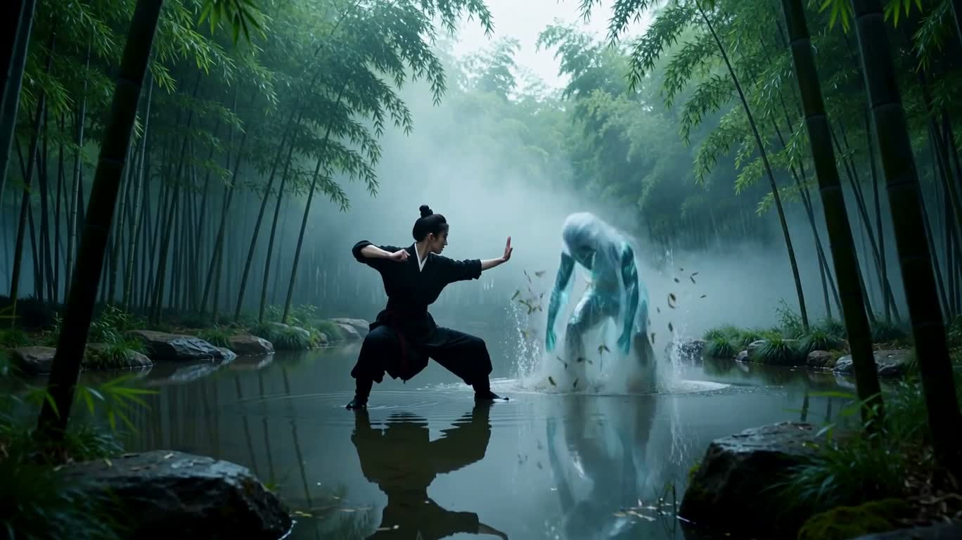 竹林水魄对决 — AI video creation