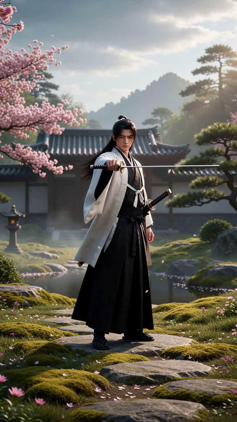 Barrière de sakura : la danse du samouraï — AI video creation