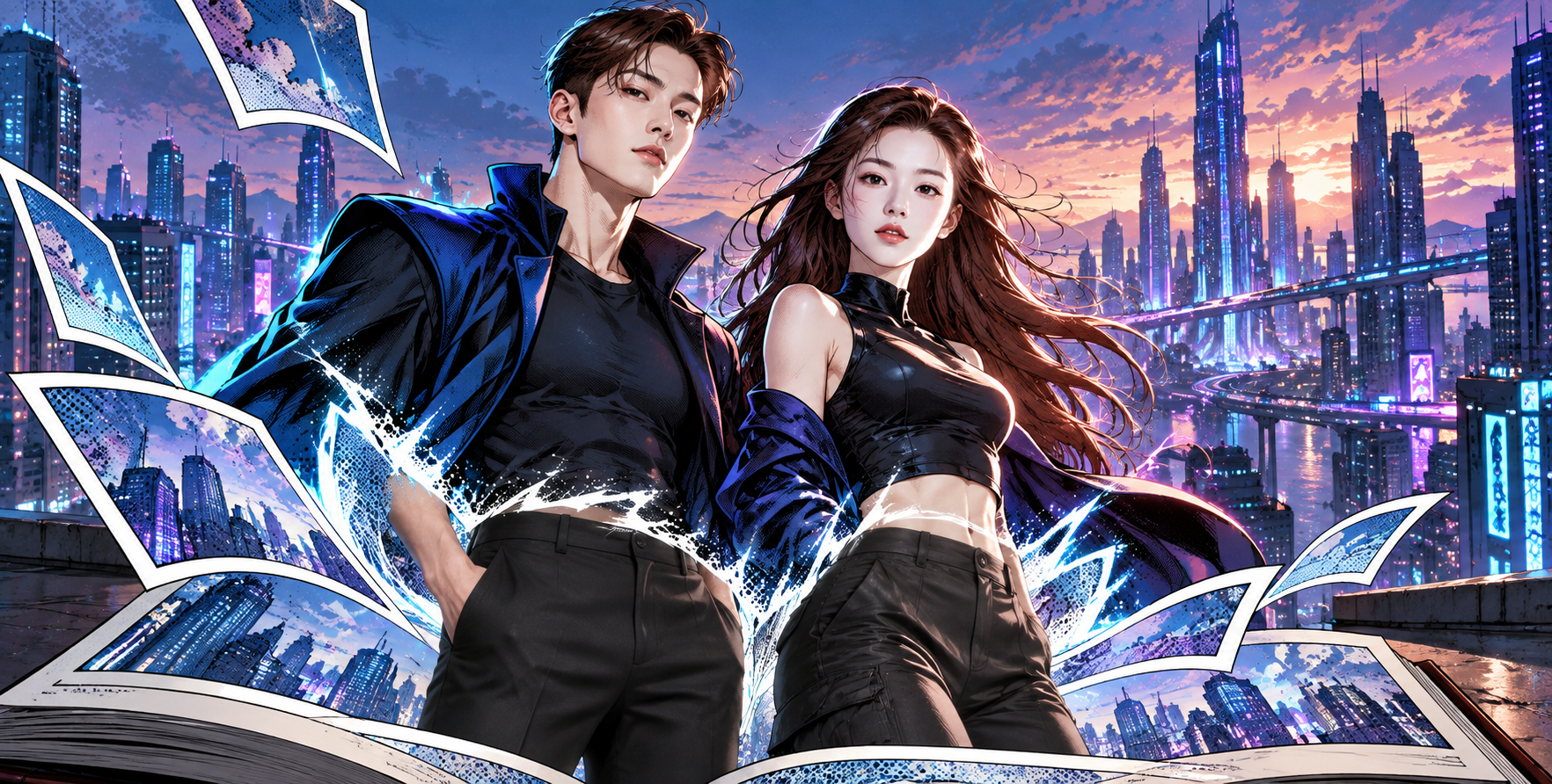 双重漫画化身跃出书页定格未来英雄姿态 — AI image creation