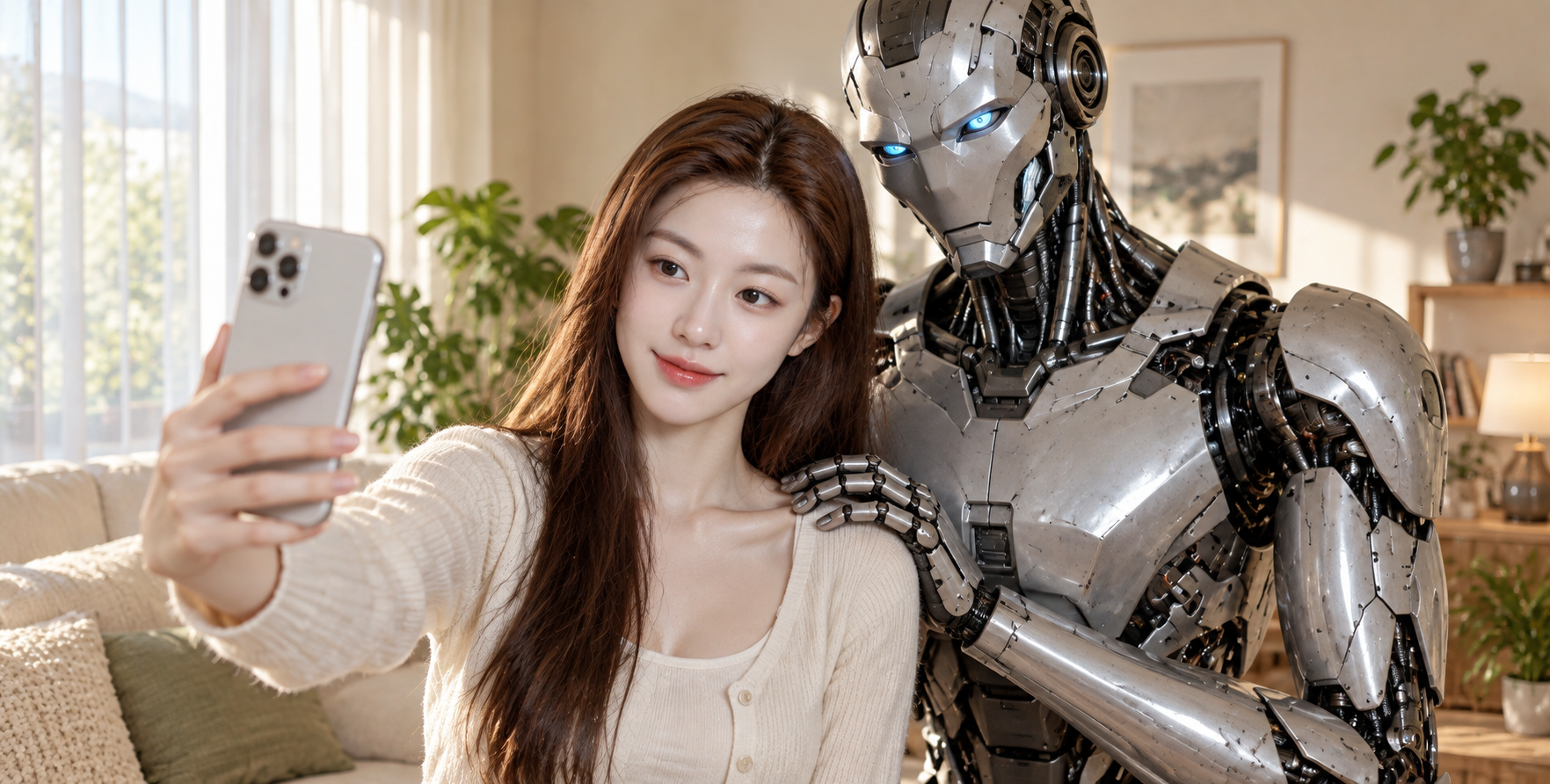 성인과 수호 로봇의 거실 기념사진