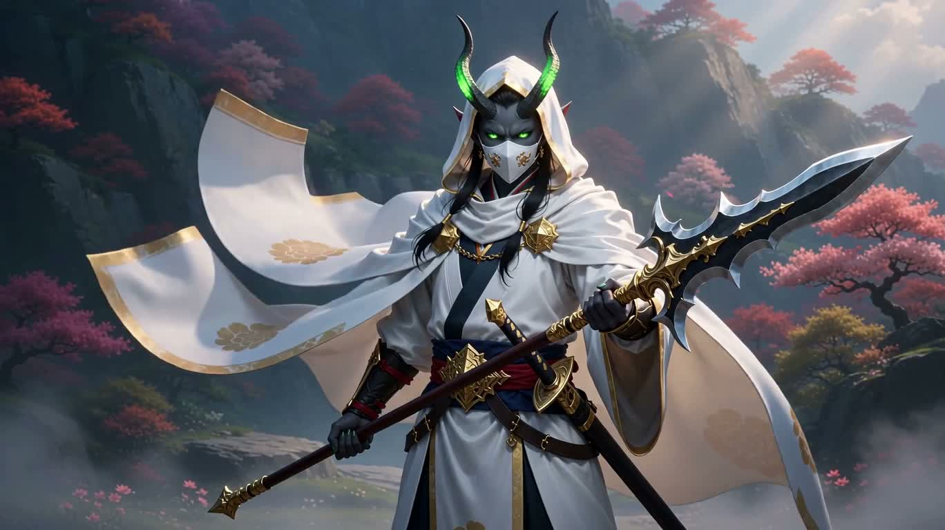 灰肤绿角的恶魔圣骑士 — AI video creation