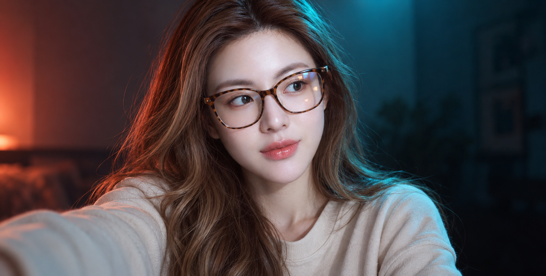 电影感冷暖双色调成年女性自拍 — AI image creation