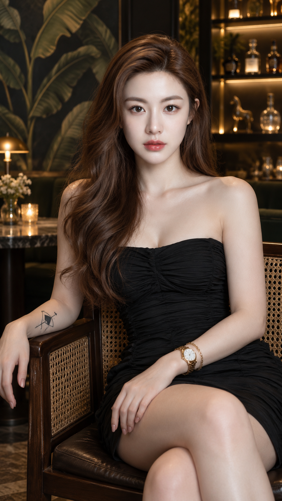 奢华酒廊里的黑裙摩登女郎 — AI image creation