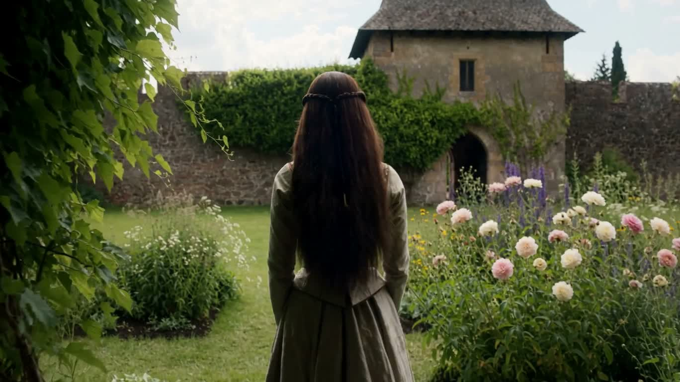 A Walk in the Medieval Castle Garden