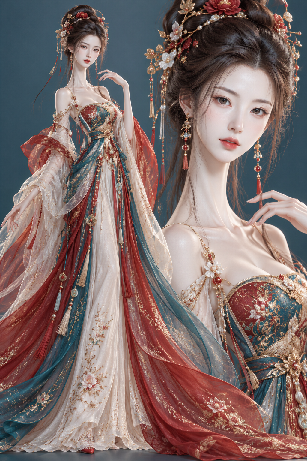 东方幻想纤长比例女性3D角色设计 — AI image creation
