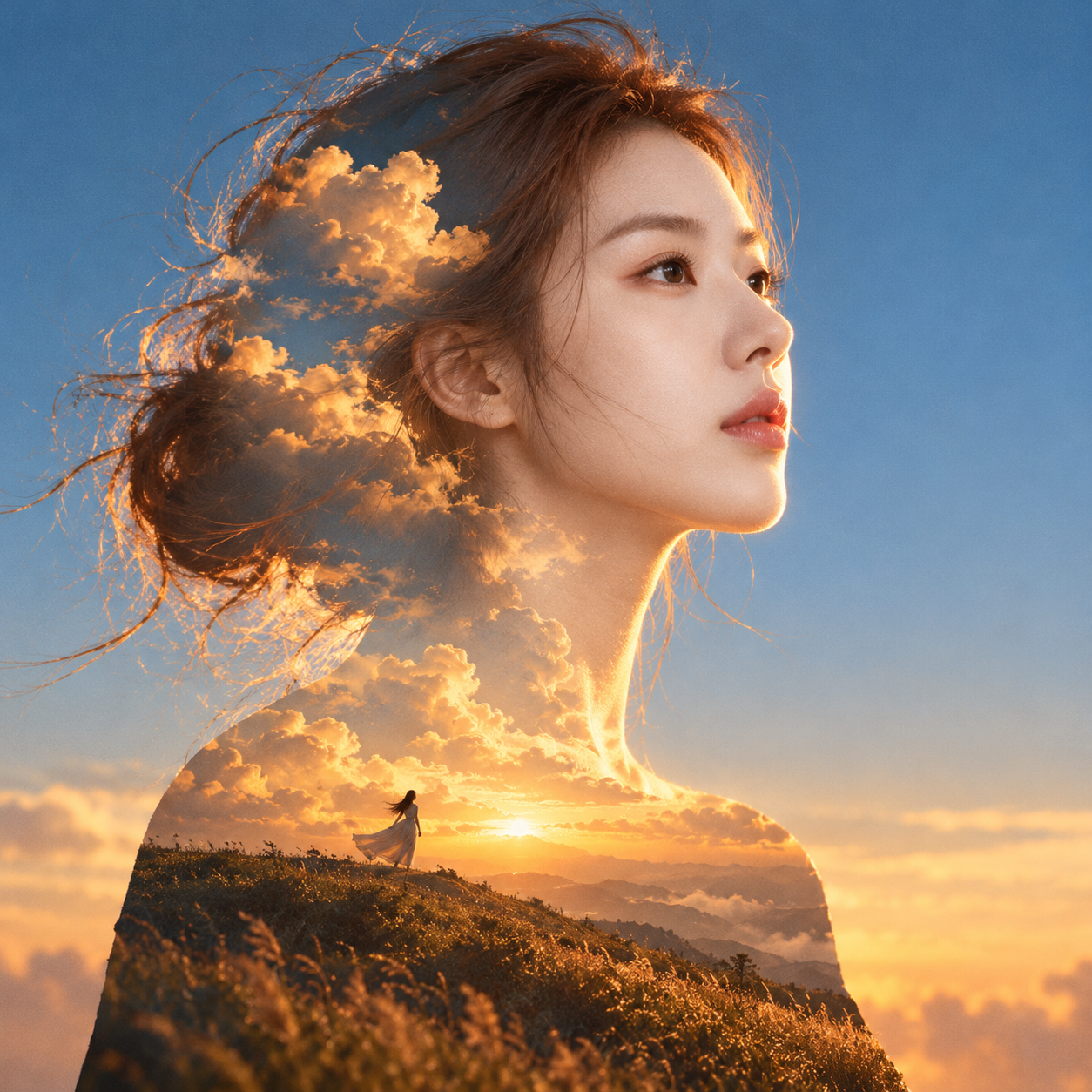 超现实双重曝光金辉女性人像