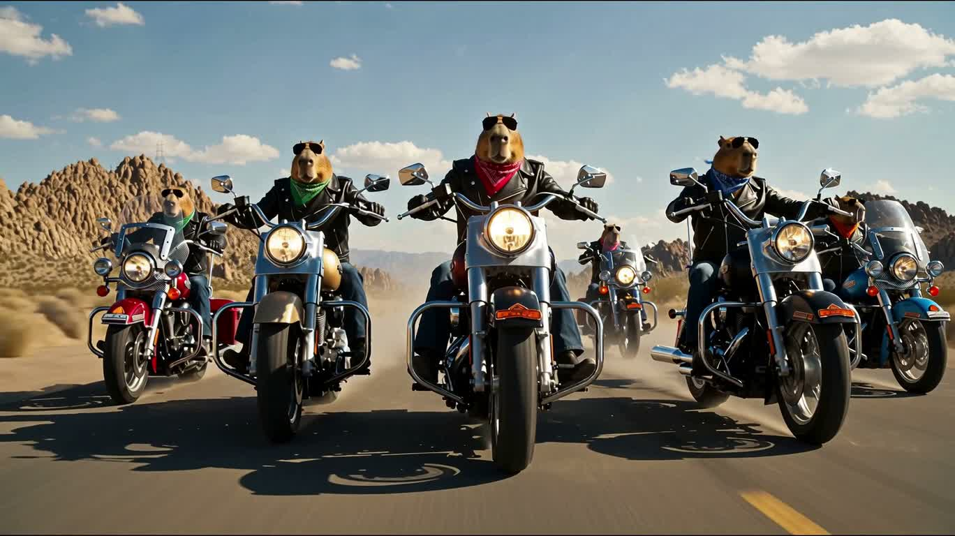 Le chevalier capybara sur la route du désert — AI video creation