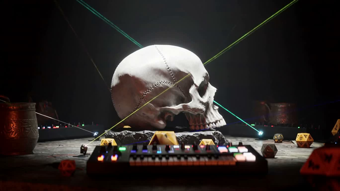 White Fantasy Skull in a Laser Synthesizer Dreamscape — AI video creation