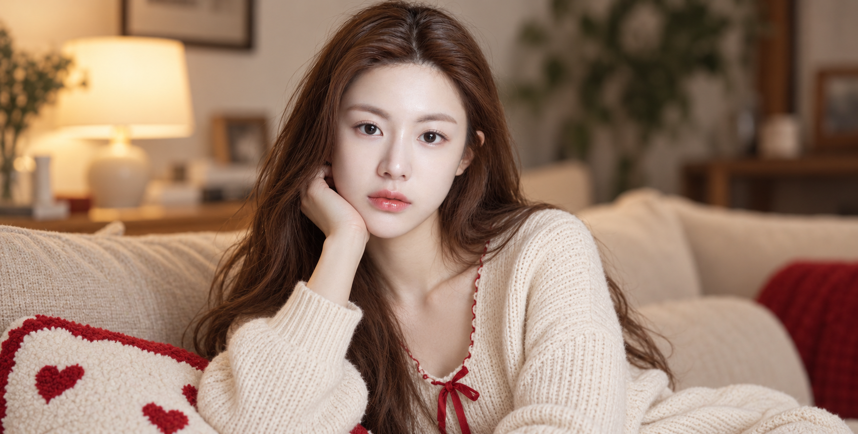 Warm Living-Room Portrait on a Beige Sofa — AI image creation