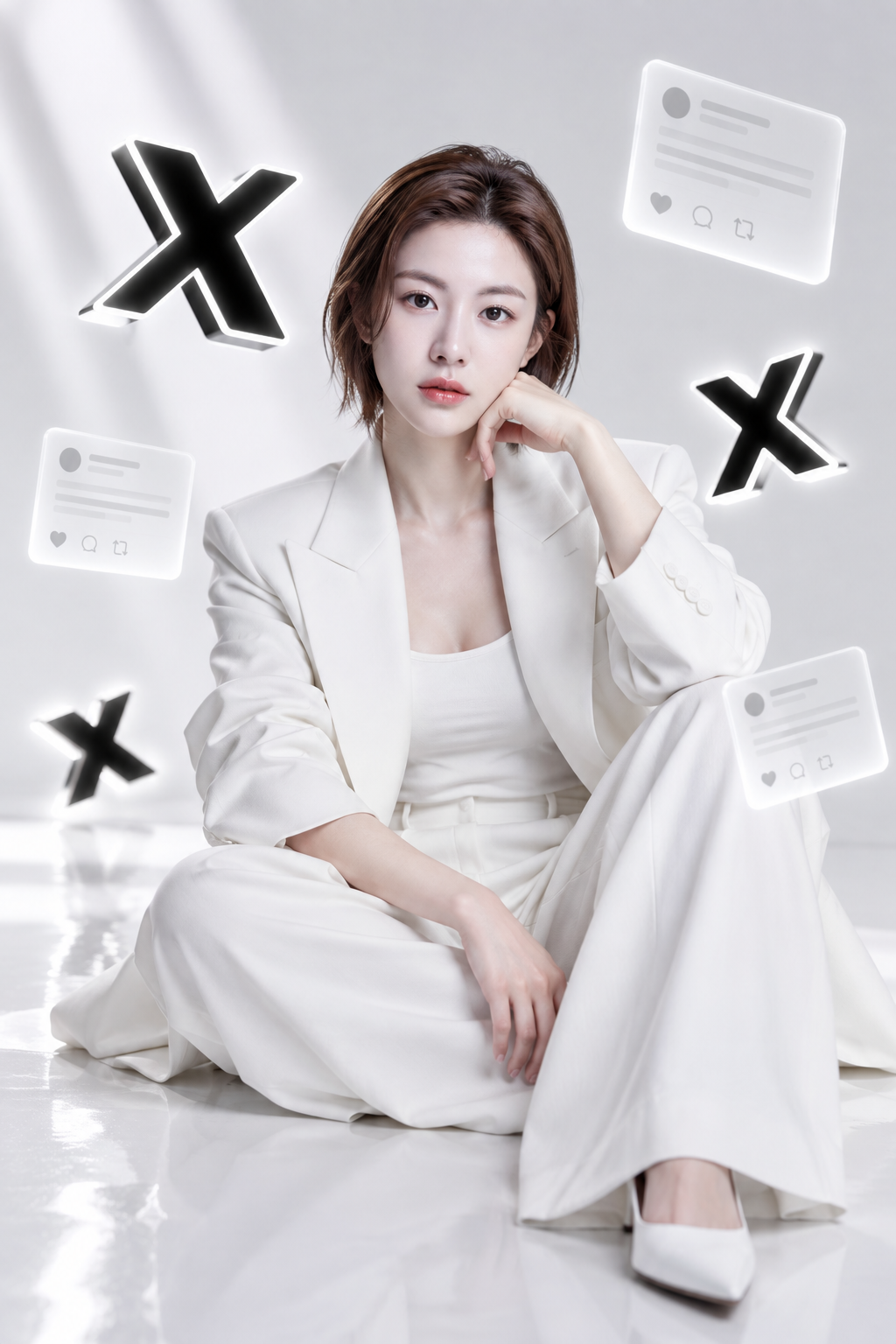 X创作者极简白色电影感时尚肖像 — AI image creation