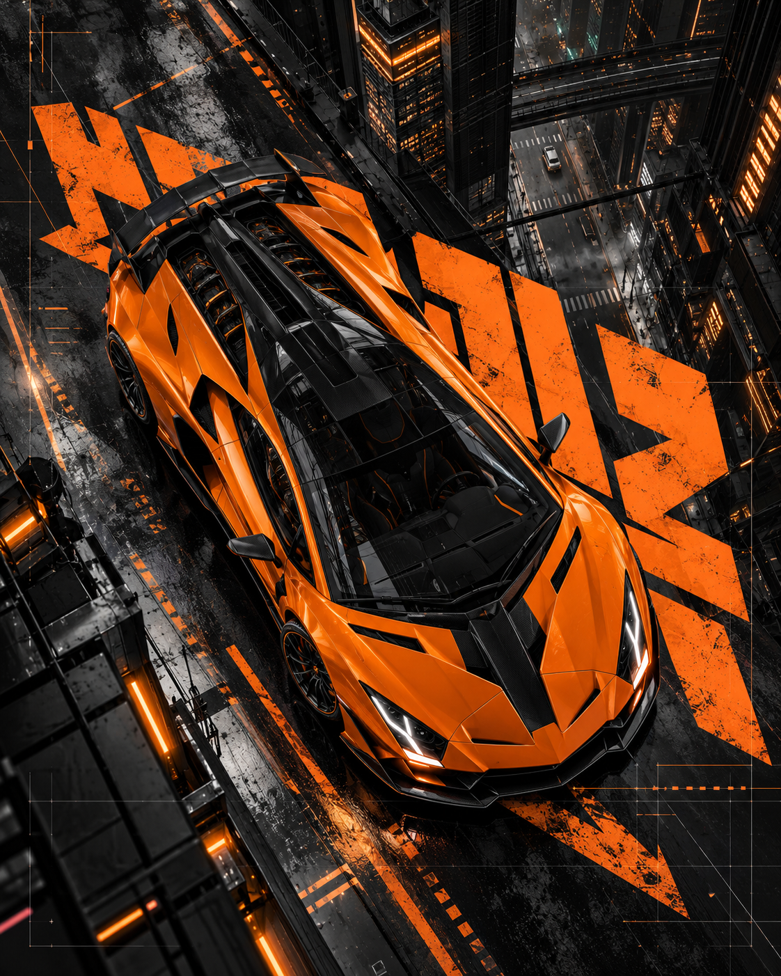 Obsidian City: Electric Orange Supercar Future Poster