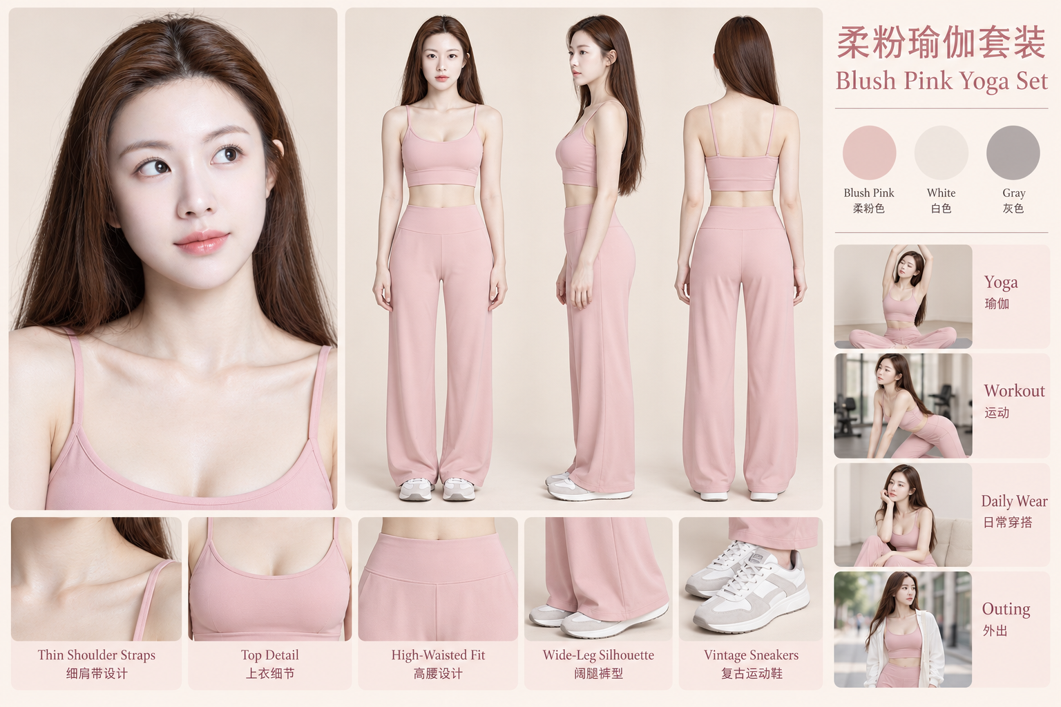 奶粉色瑜伽套装成年女性时尚图鉴海报