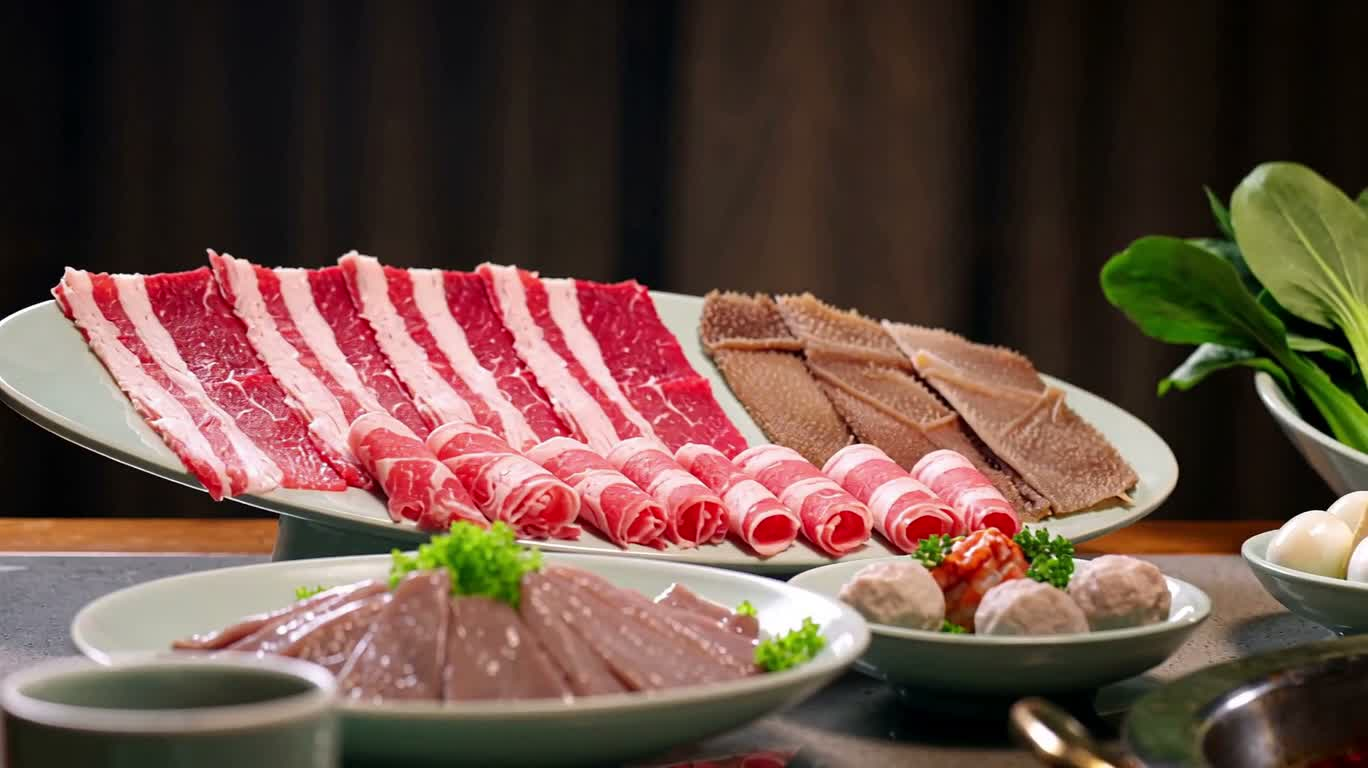 火锅食材桌面特写