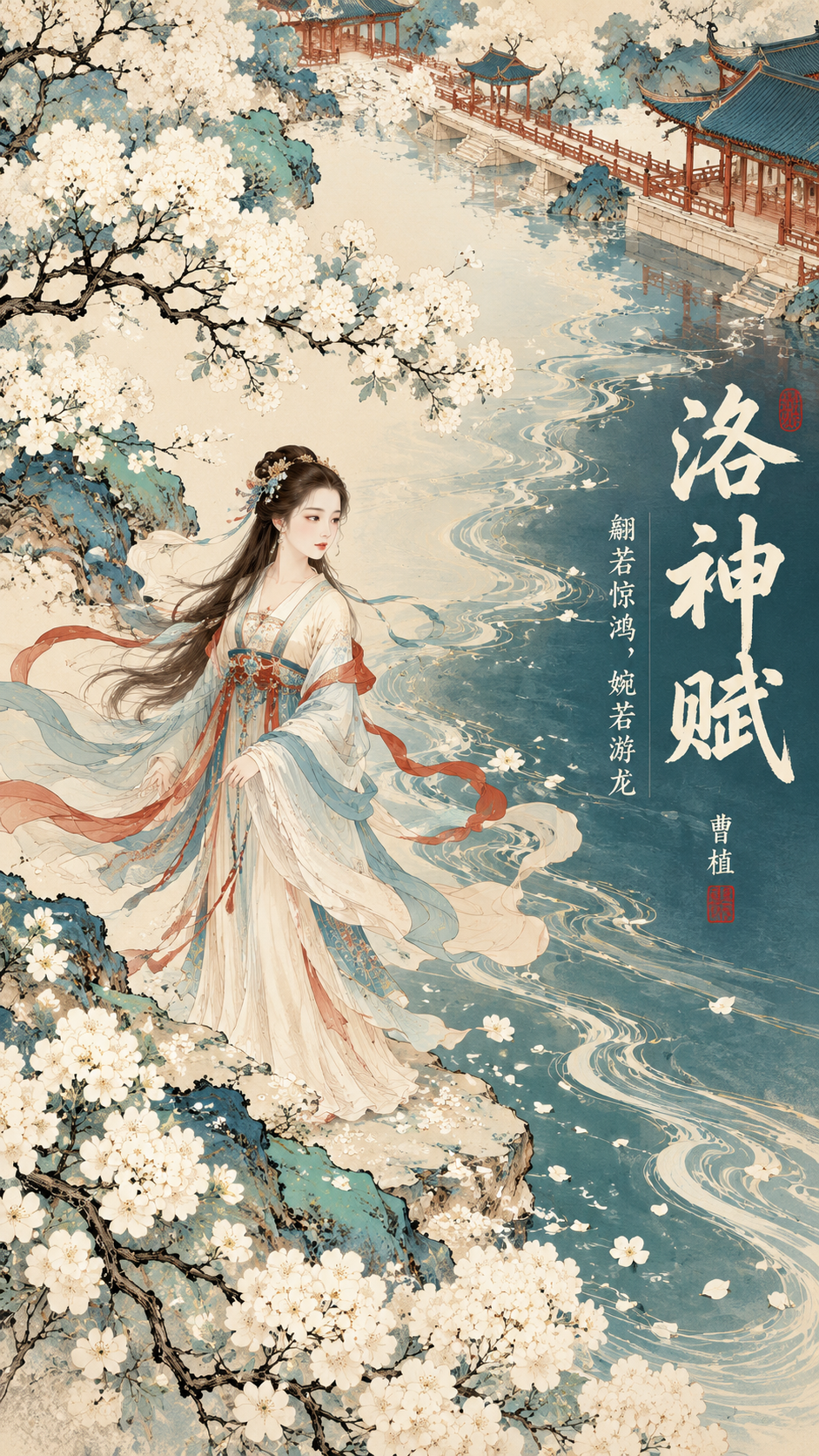 New Chinese Fine-Line Color Decorative Poster of Ode to the Goddess of the Luo River