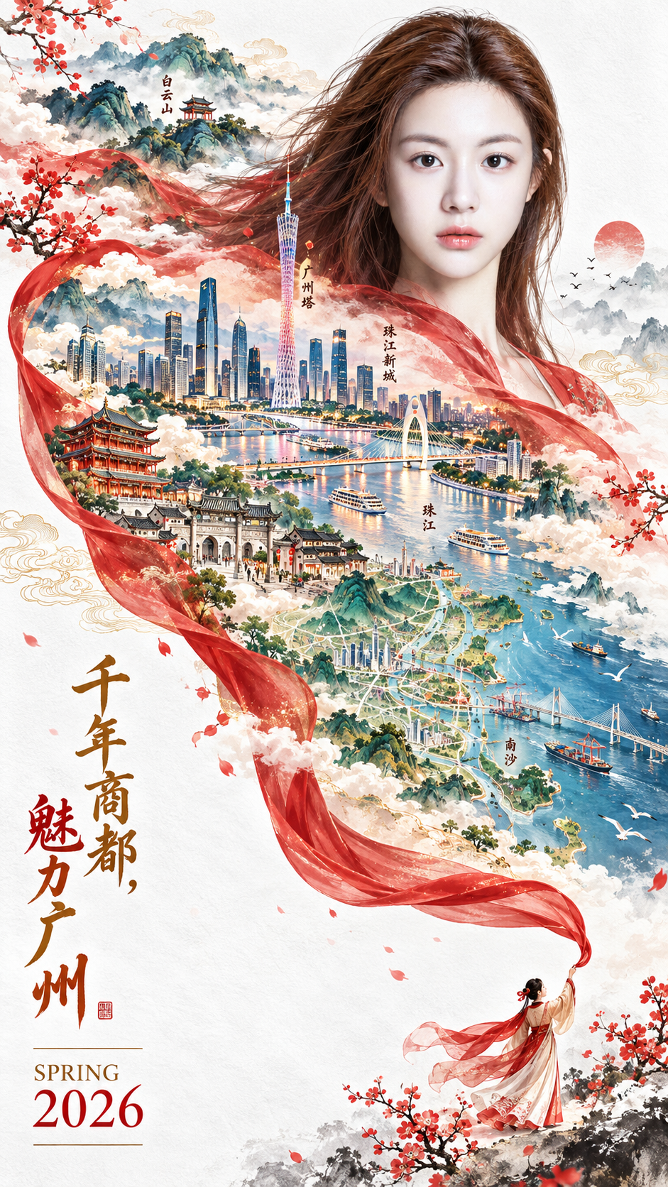 红绸幻化壮阔国潮羊城 — AI image creation