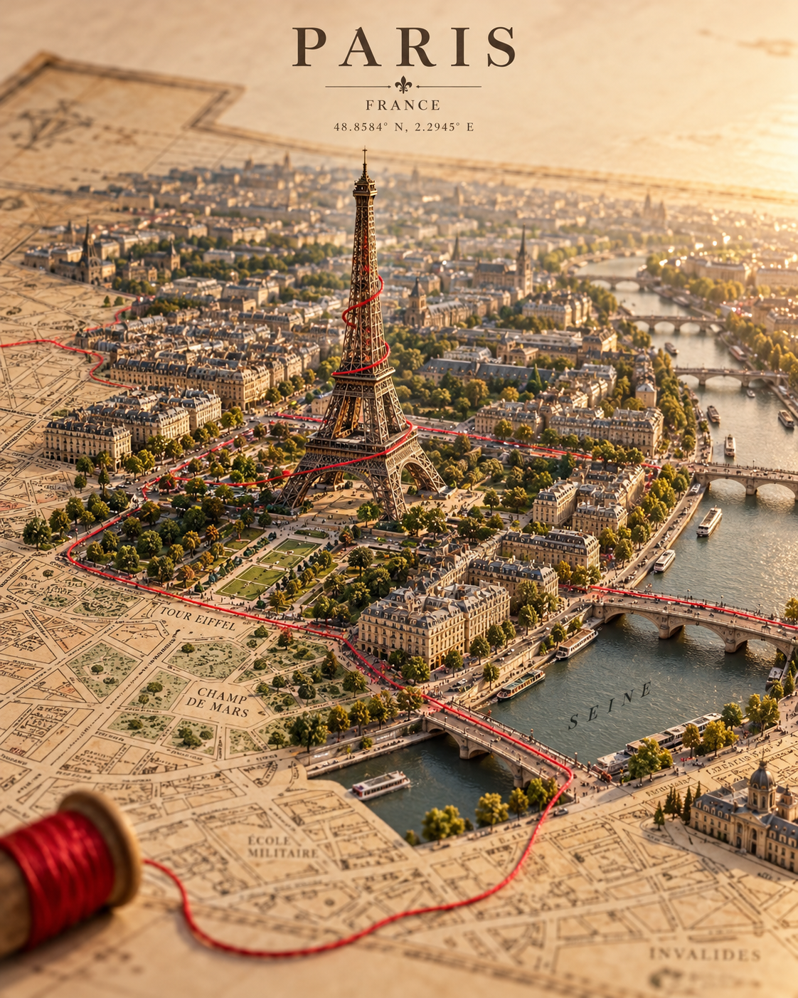 Áp phích thu nhỏ bản đồ cổ điển với tháp Eiffel đột phá