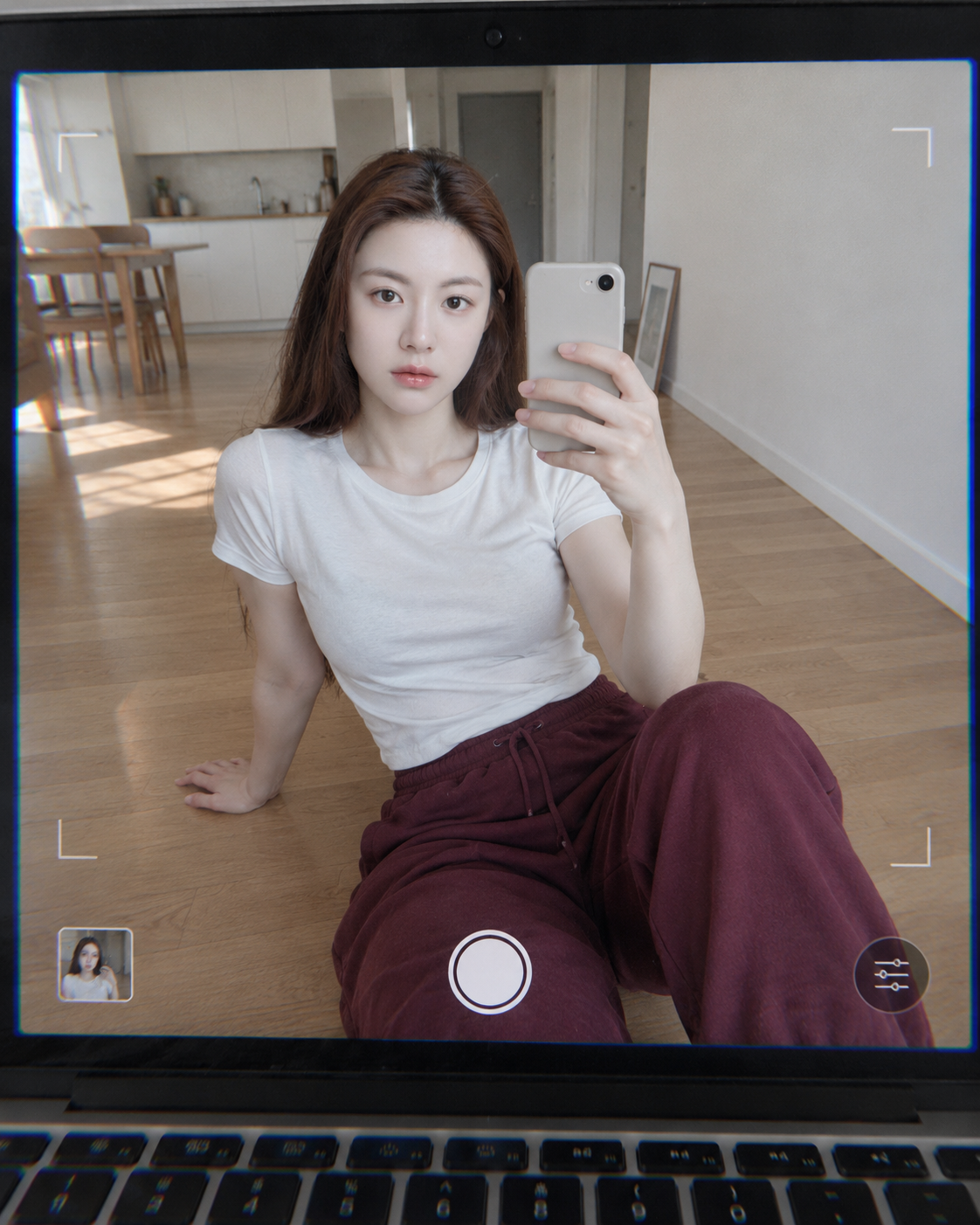 笔记本屏幕里的随性成人自拍 — AI image creation