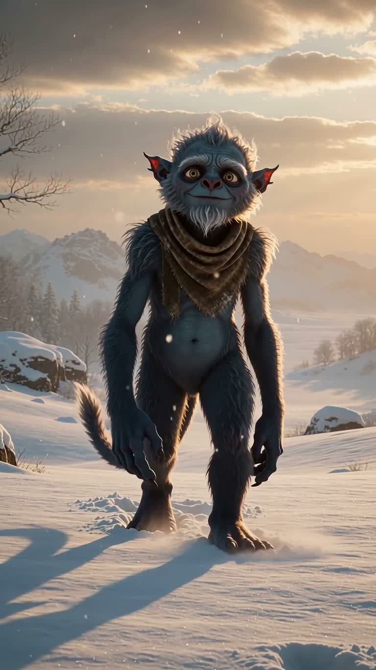 Blue Furry Monster Embrace in Winter — AI video creation