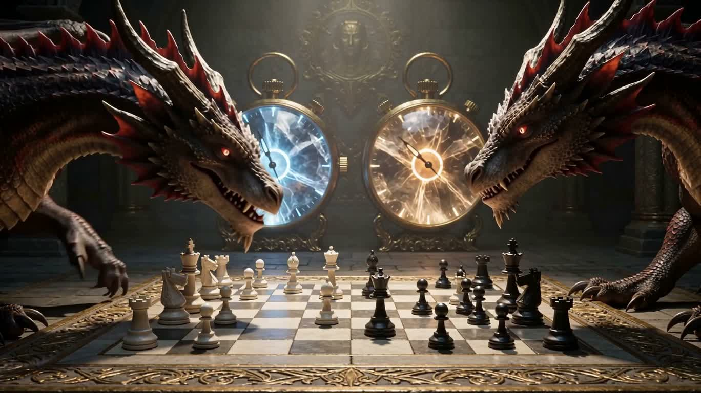 Duel d'échecs du dragon de cristal — AI video creation
