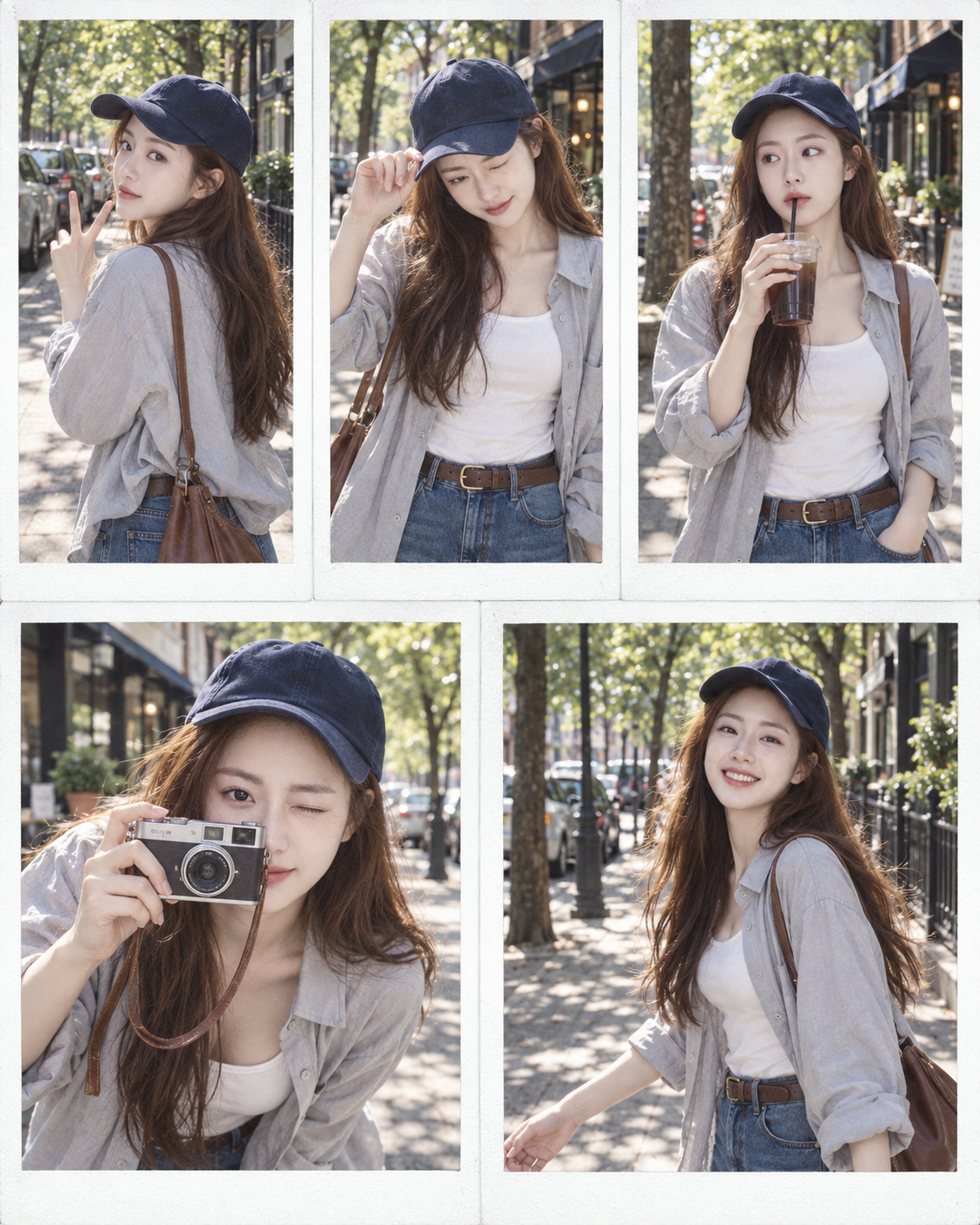 即时胶片风夏日街头成年女性多姿势写真 — AI image creation