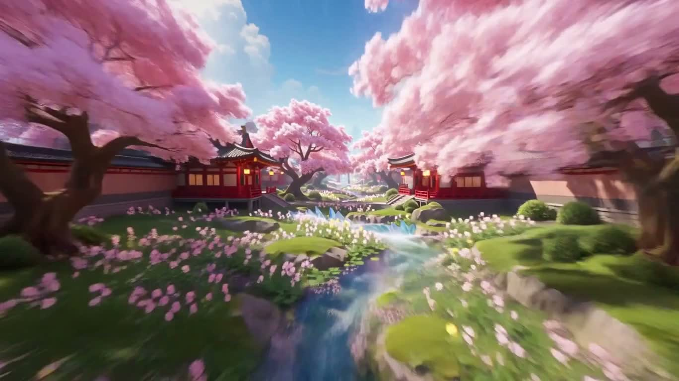 樱花仙境极速飞行 — AI video creation