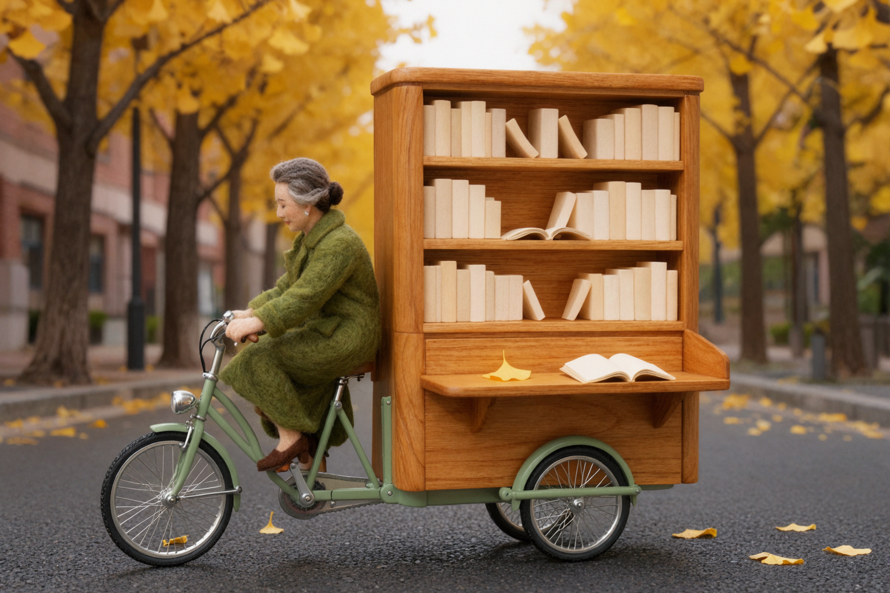 Осенний велосипед с книгами · Шерстяной фетр — AI image creation