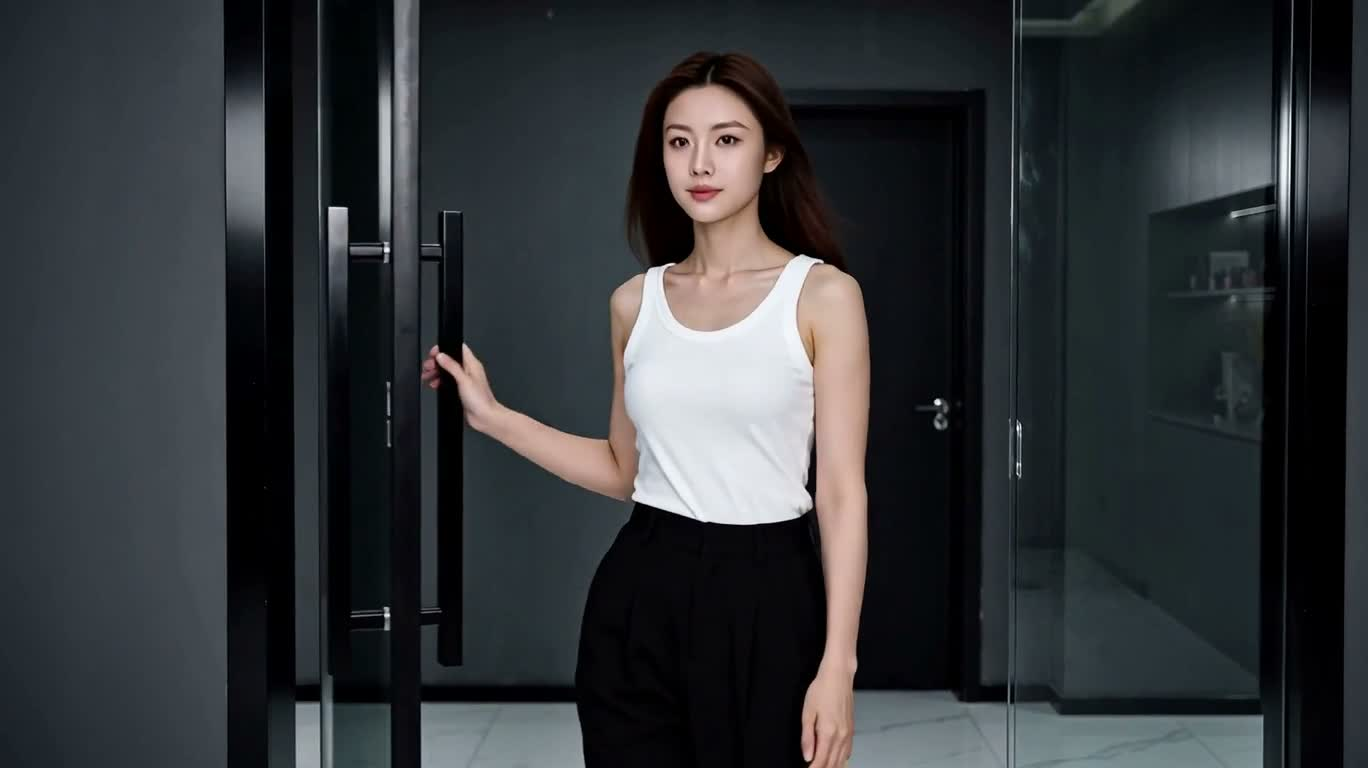 从素颜到翡翠绿礼服 — AI video creation