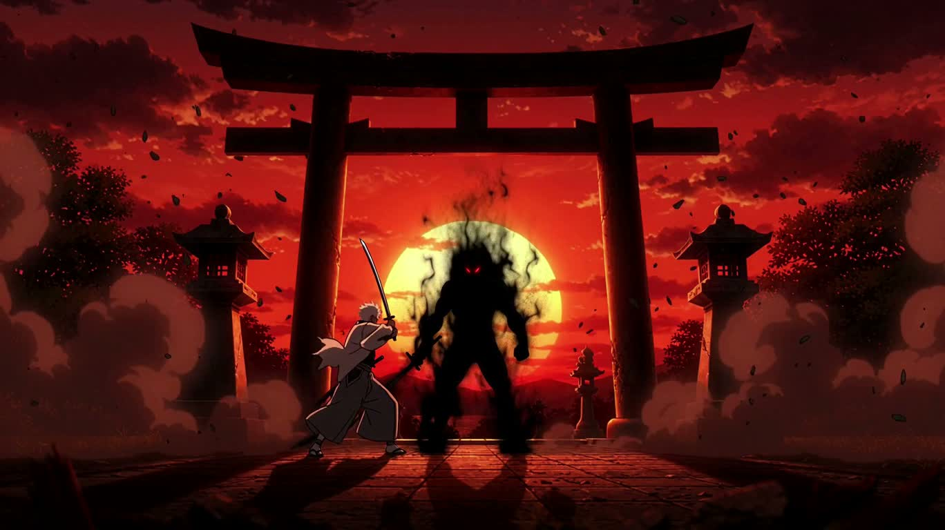 夕阳鸟居下的决战 — AI video creation