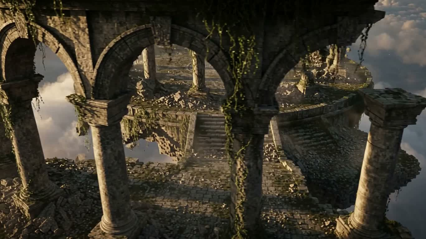 雲海の上の古代遺跡 — AI video creation