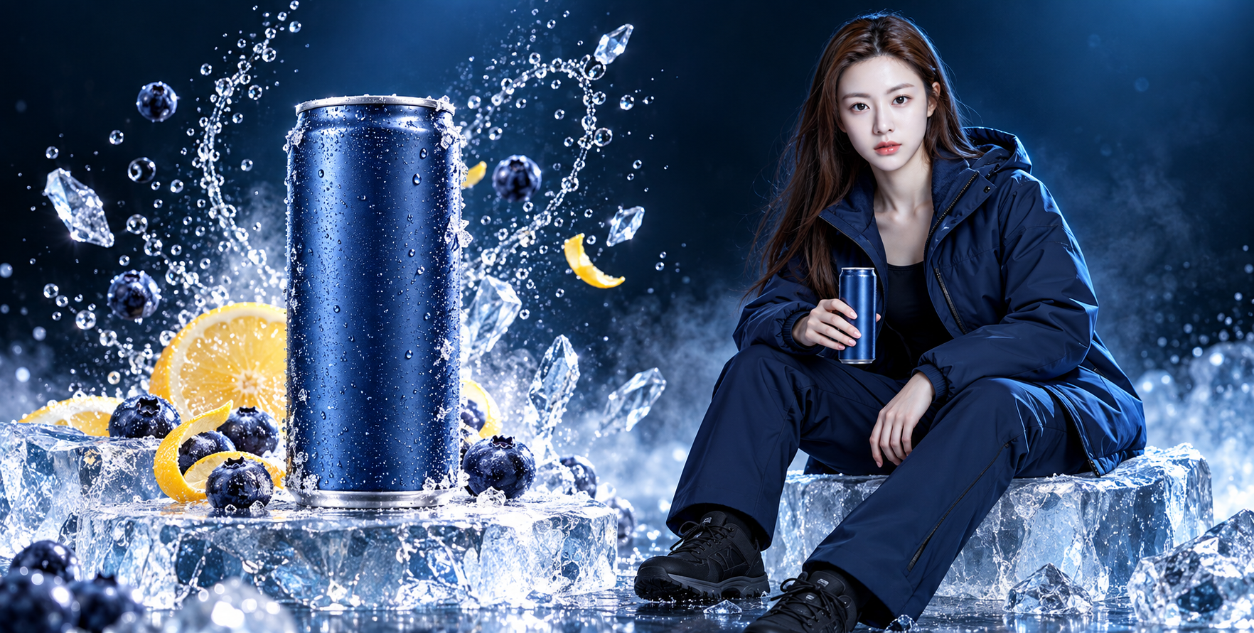 极寒未来感气泡饮品商业主视觉 — AI image creation