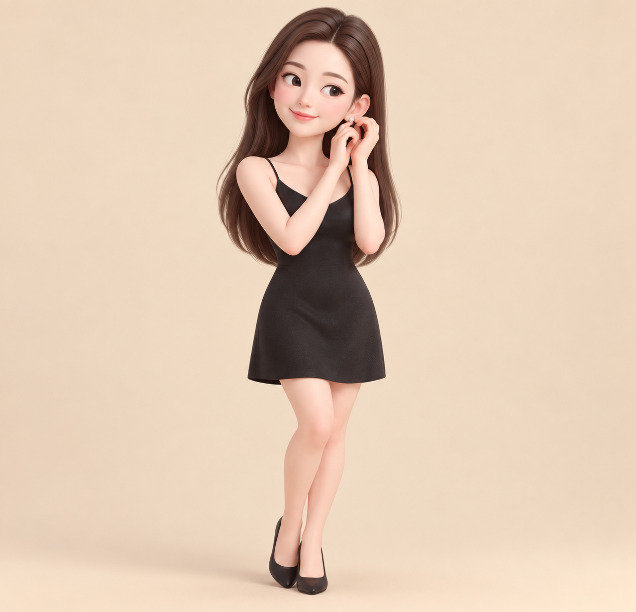 简约3D可爱女性欣赏耳环插画 — AI image creation