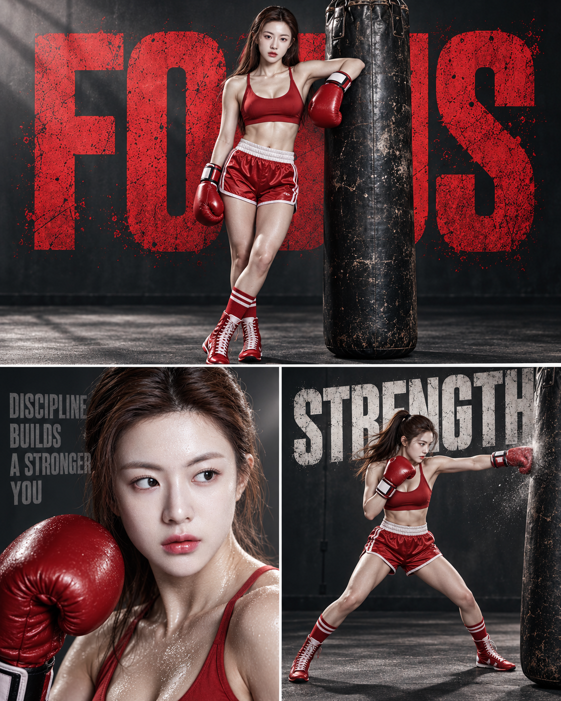 极简红白风成年女拳手海报 — AI image creation