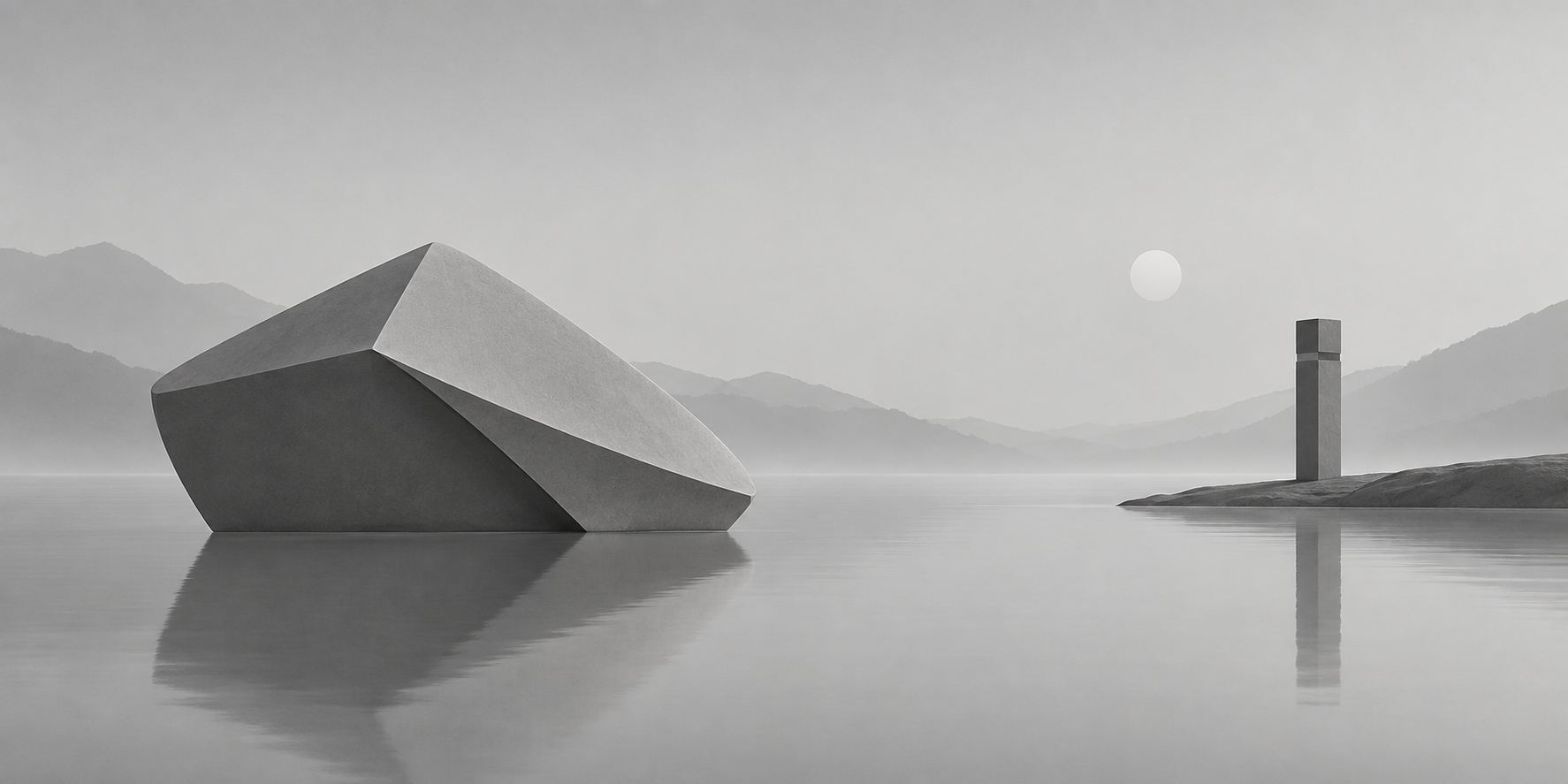 漂浮在单色空间里的极简几何美学 — AI image creation