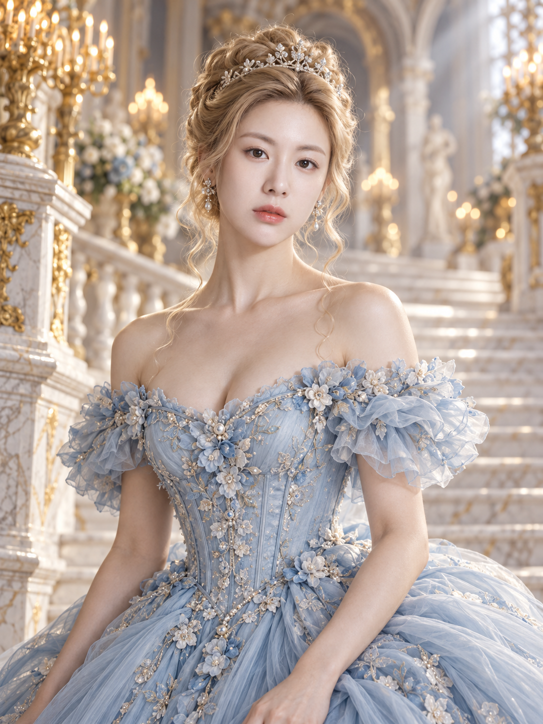 Misty Blue Gown and Palace Light — AI image creation