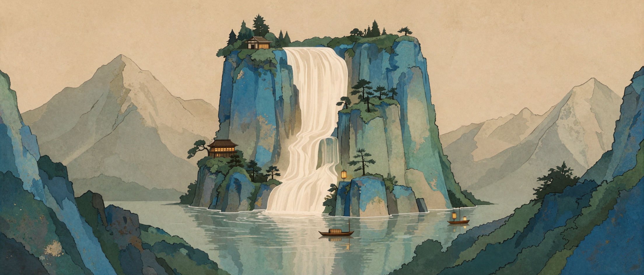 丝绸瀑布 · 敦煌矿彩 — AI image creation