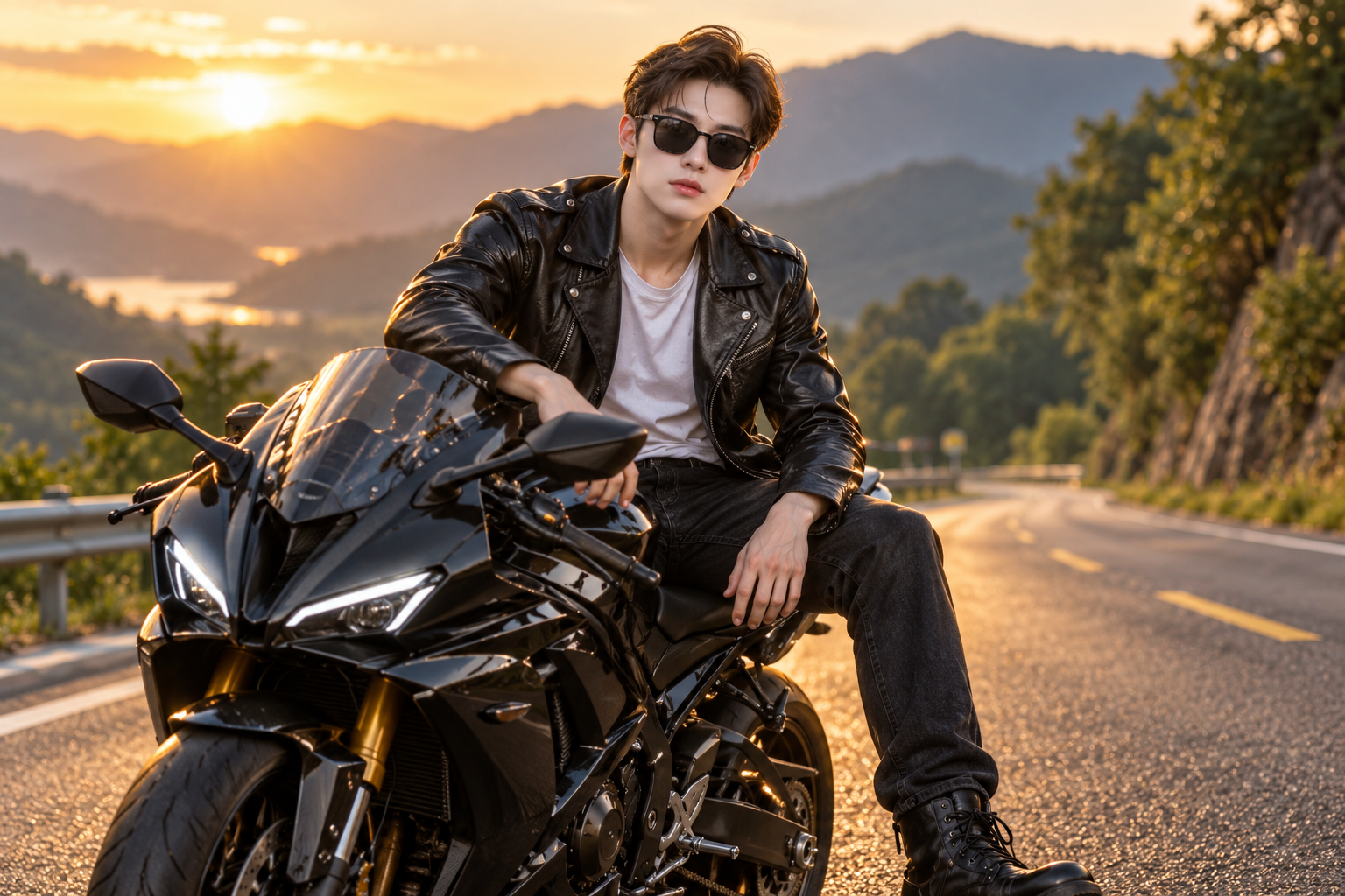 Tough Rider on the Golden Hour Highway — AI image prompt