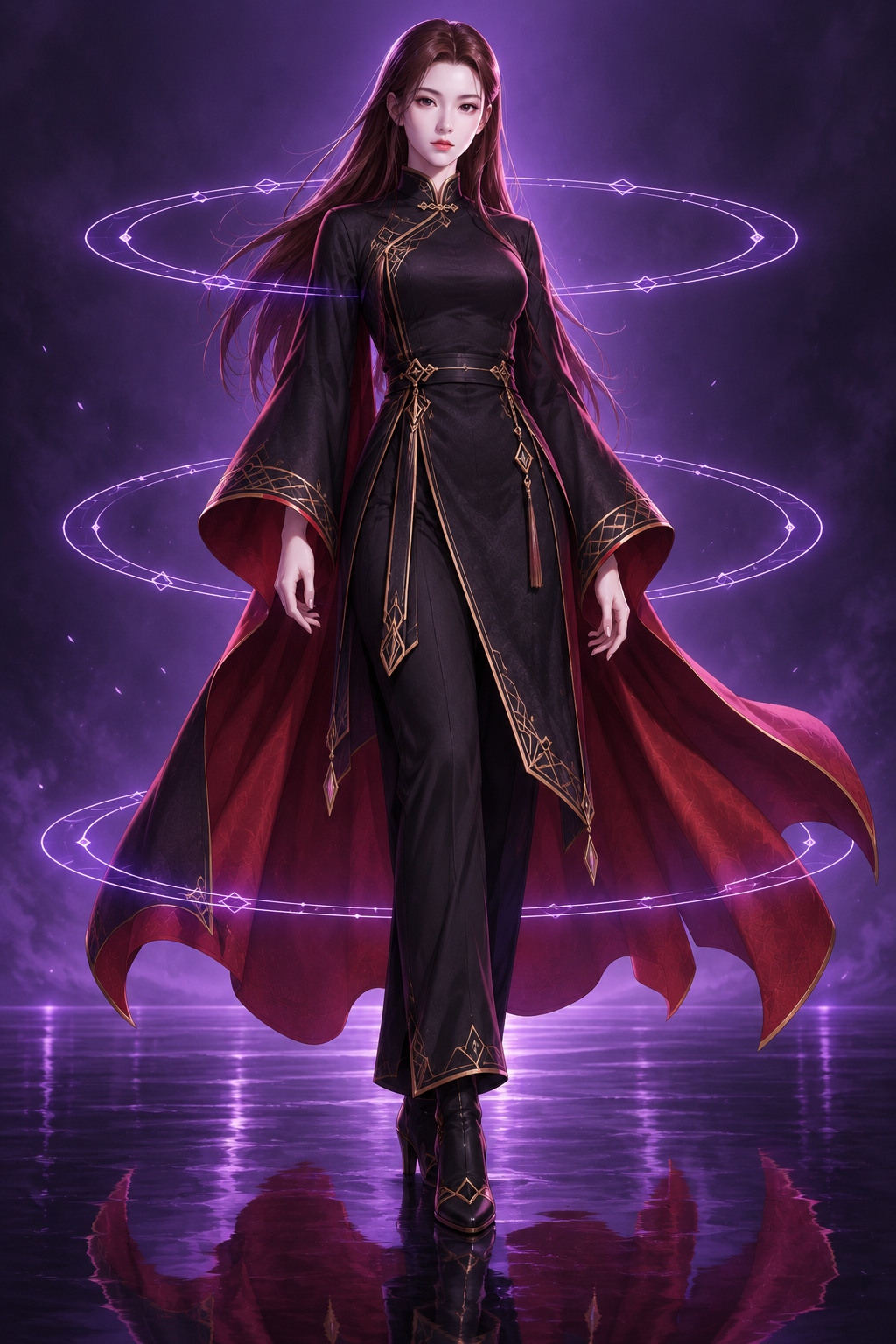 紫色幻境中的原创能量环女战士 — AI image creation