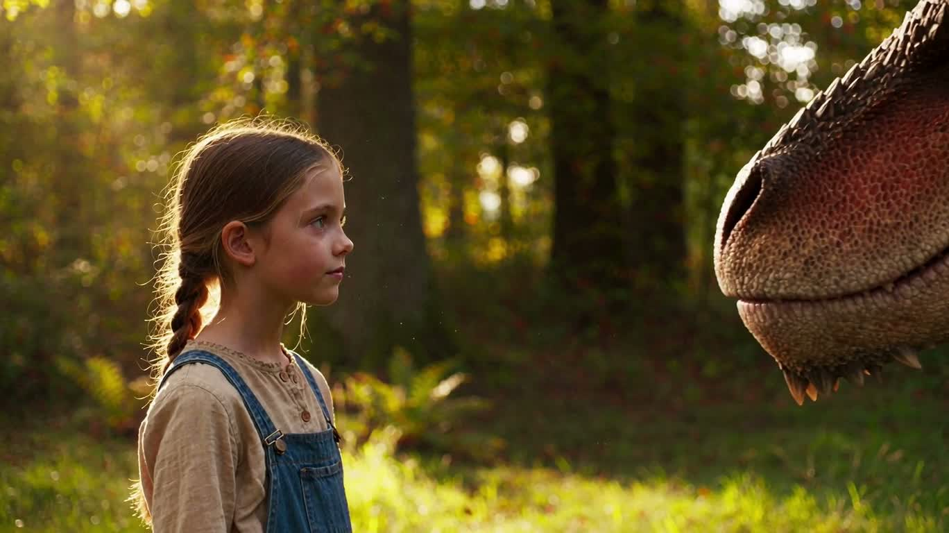 Une rencontre paisible entre une fille et un dragon — AI video creation
